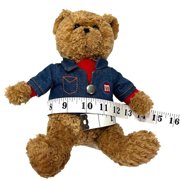 Galerie M&M’s Plush Stuffed Teddy Bear Denim Jacket Embroidered Logo 9” Brown - Picture 11 of 14